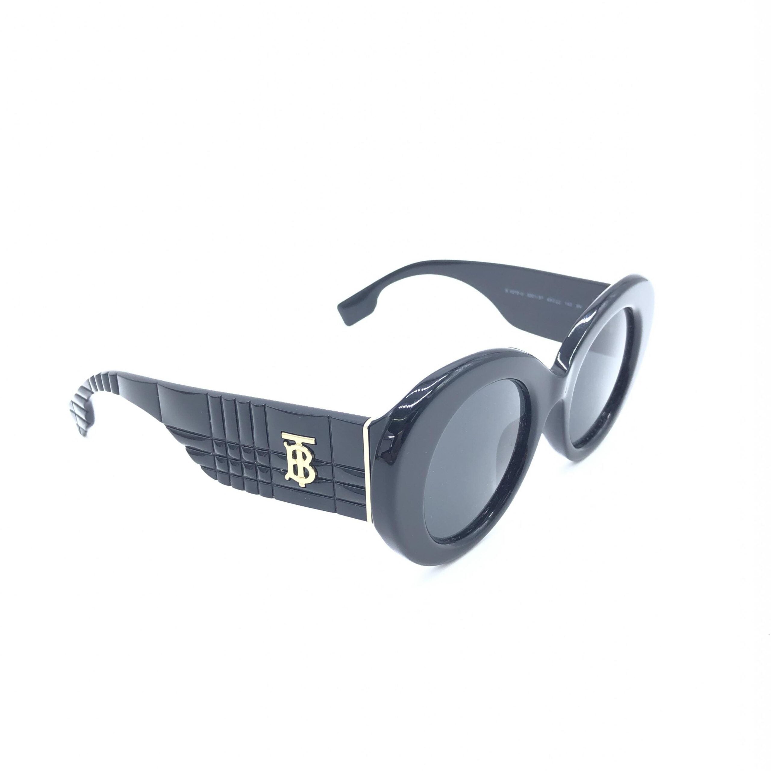 Lunettes de soleil rondes oversize noires Burberry, monture élégante et large, style sophistiqué pour un look chic et moderne.