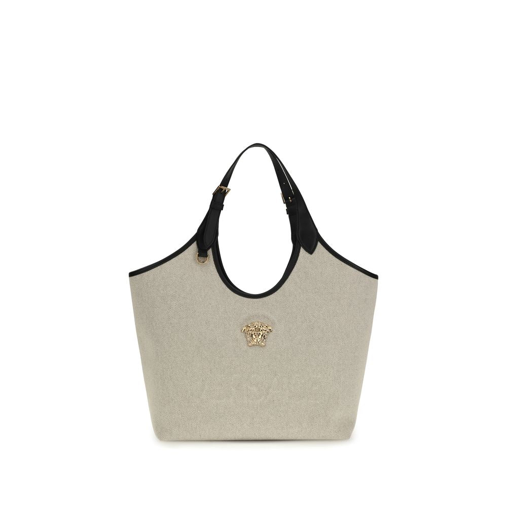 Versace Schultertasche aus beigefarbener Baumwolle