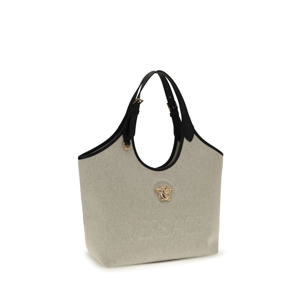 Versace Schultertasche aus beigefarbener Baumwolle