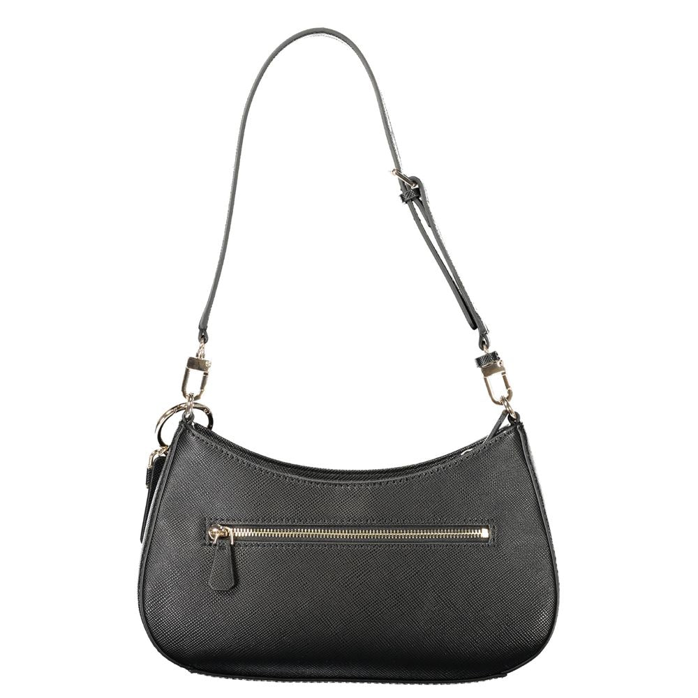 Sac à main Guess Jeans noir en polyéthylène pour femmes, avec détails élégants et bandoulière ajustable visible sur l'image.