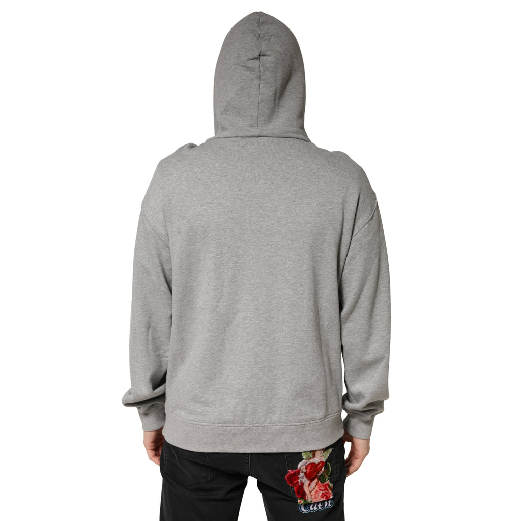 Sweat à capuche Dolce & Gabbana en coton gris avec logo, vue frontale d'une douceur décontractée et élégante