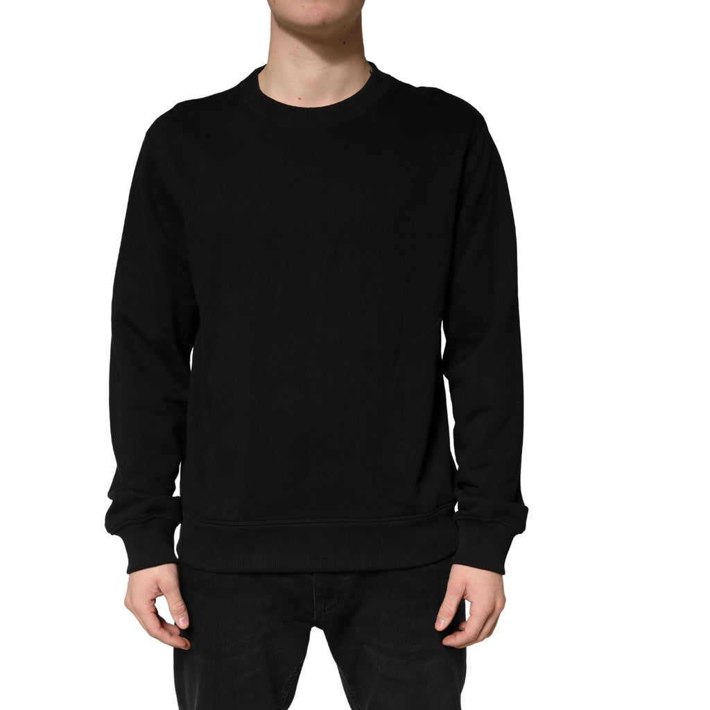 Sweat-shirt Dolce & Gabbana en coton noir à col rond, pull décontracté avec logo discret, vue de face.