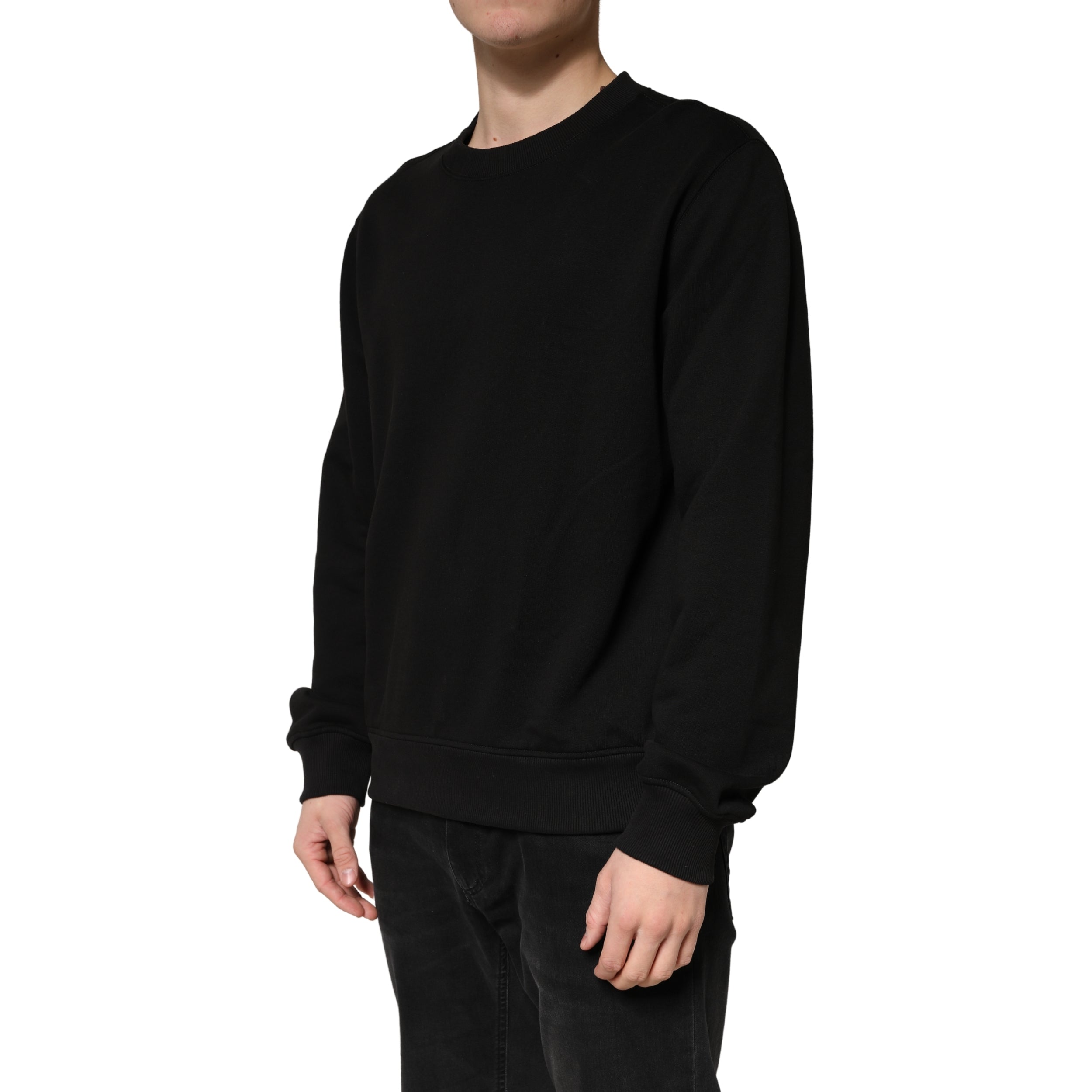 Sweat-shirt Dolce & Gabbana en coton noir avec col rond, style décontracté et élégant.