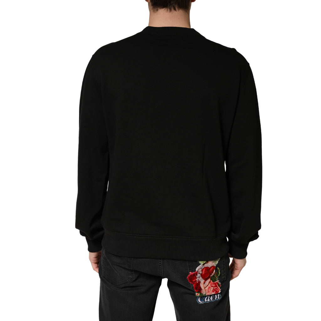 Sweatshirt Dolce & Gabbana en coton noir avec col rond, vêtement décontracté et élégant pour homme.