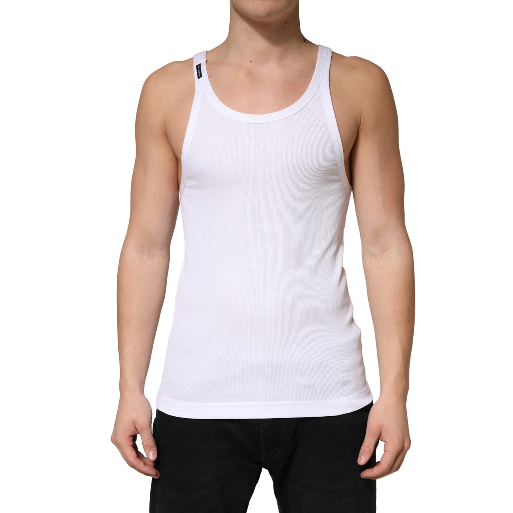 T-shirt sans manches Dolce & Gabbana en coton blanc à rayures, coupe ajustée et col rond, tissu côtelé.