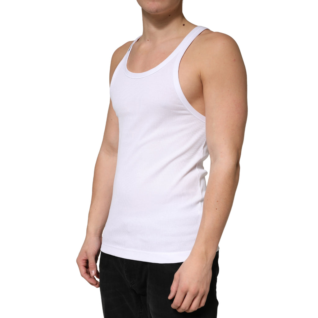 Débardeur sans manches en coton côtelé blanc de Dolce & Gabbana, vue de face, ajusté et confortable.
