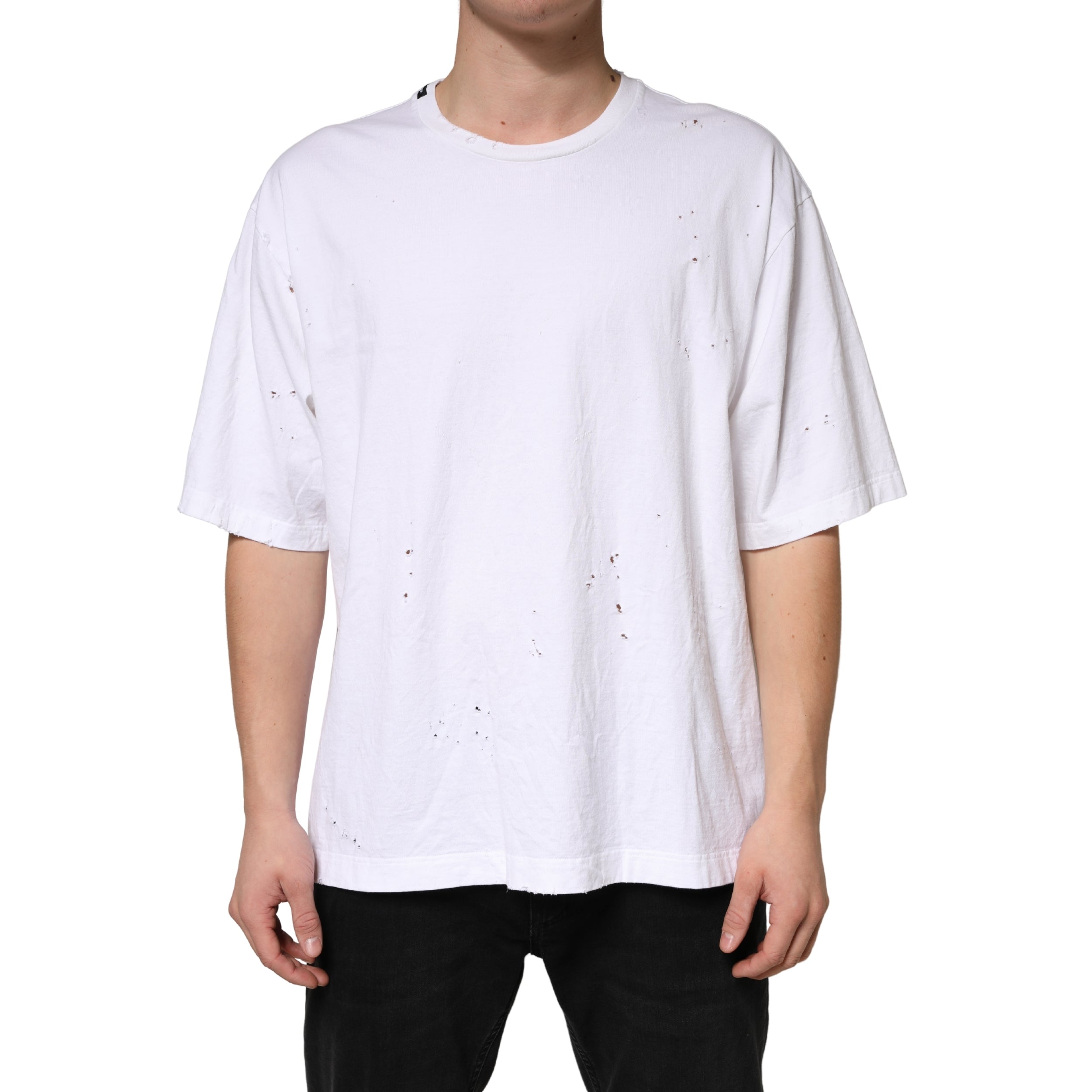 T-shirt blanc en coton à col rond et manches courtes de Dolce & Gabbana, vue de face.