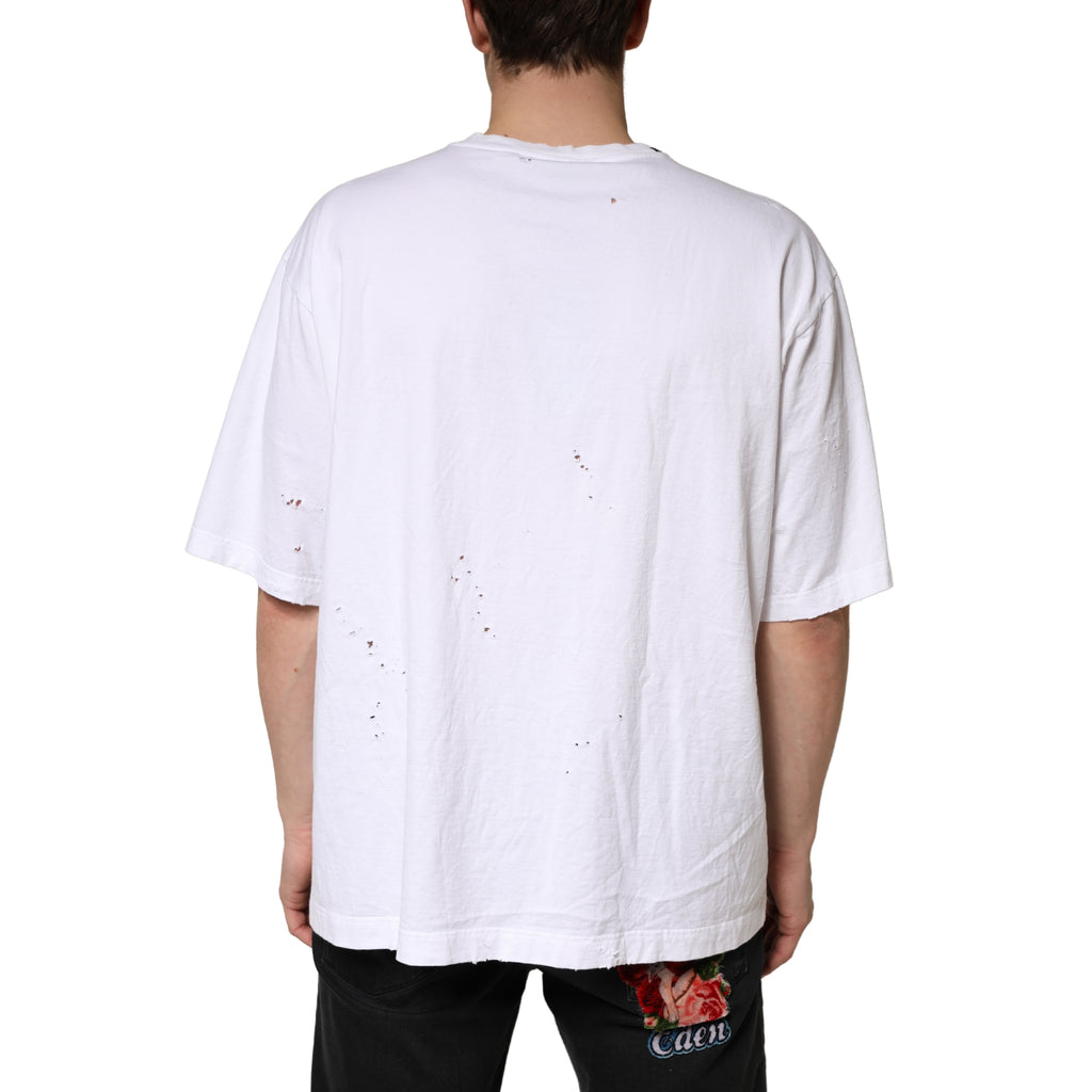 T-shirt blanc en coton à col rond à manches courtes de Dolce & Gabbana, vue de face.