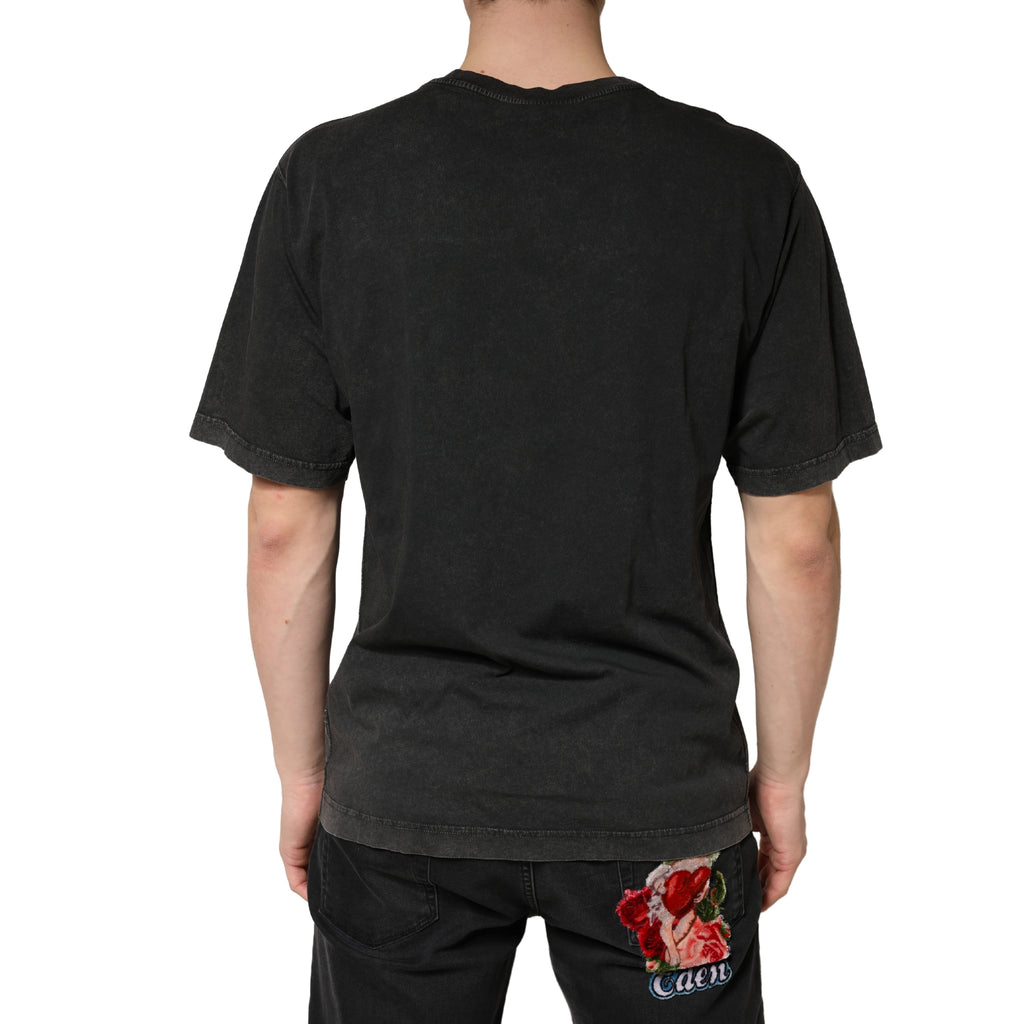 T-shirt noir en coton à manches courtes et col rond de Dolce & Gabbana, vue de face.