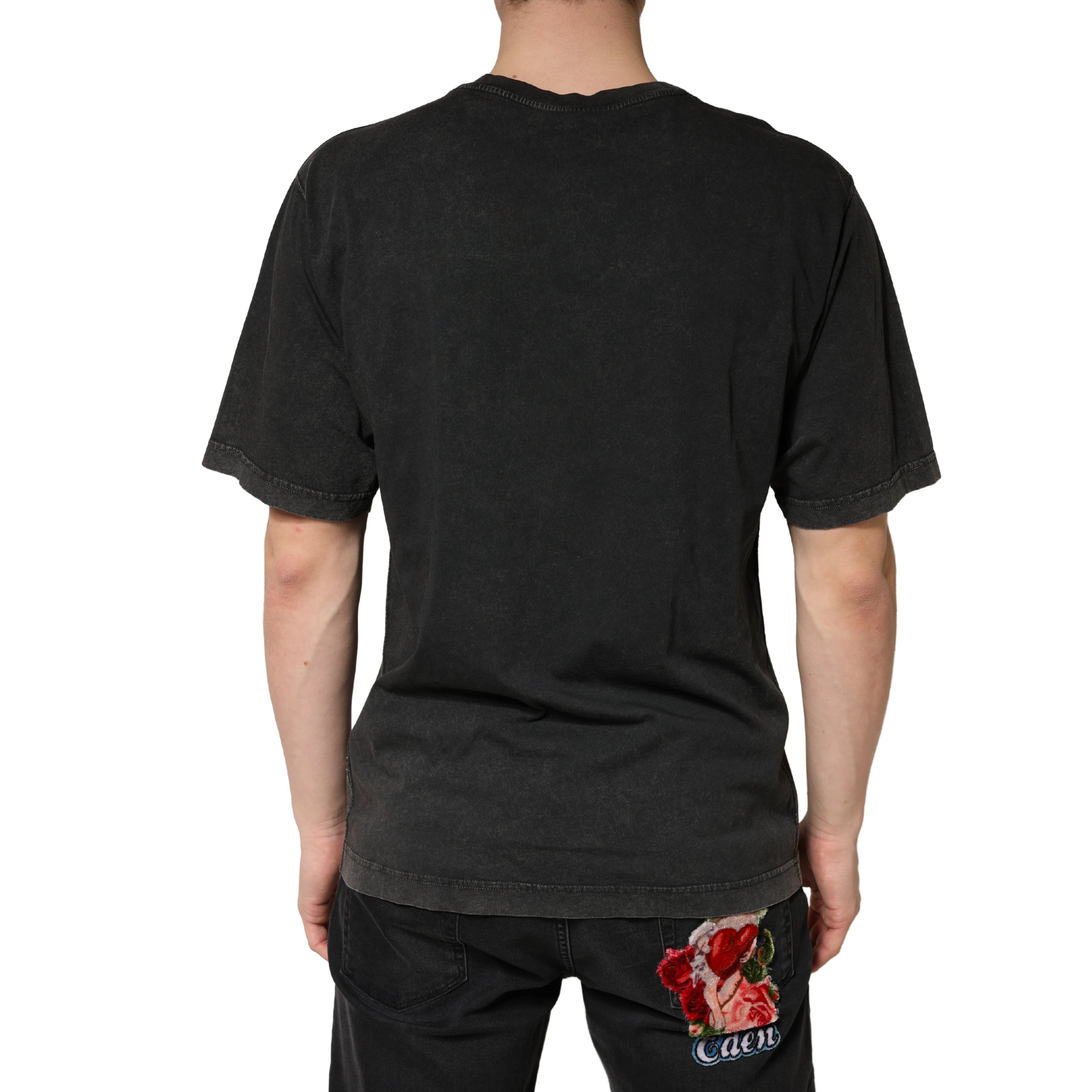T-shirt noir en coton à manches courtes et col rond de Dolce & Gabbana, vue de face.