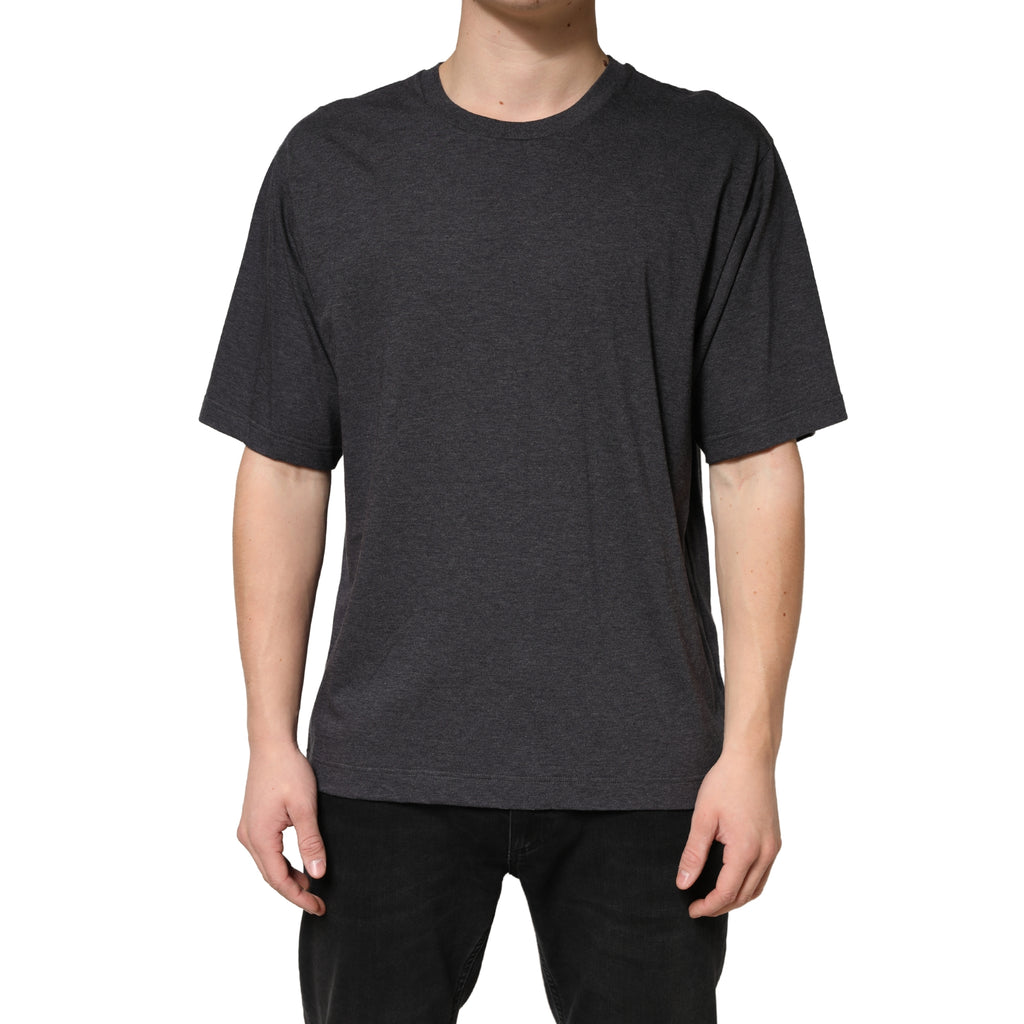 T-shirt homme en coton gris foncé Dolce & Gabbana à col rond et manches courtes, vue de face.