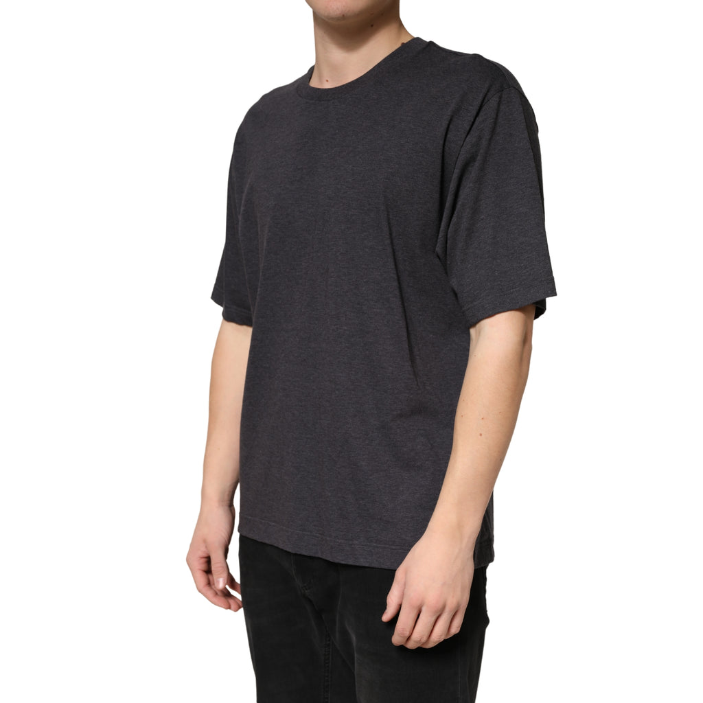 Pull à manches courtes en coton gris foncé Dolce & Gabbana, col rond, style élégant et moderne.