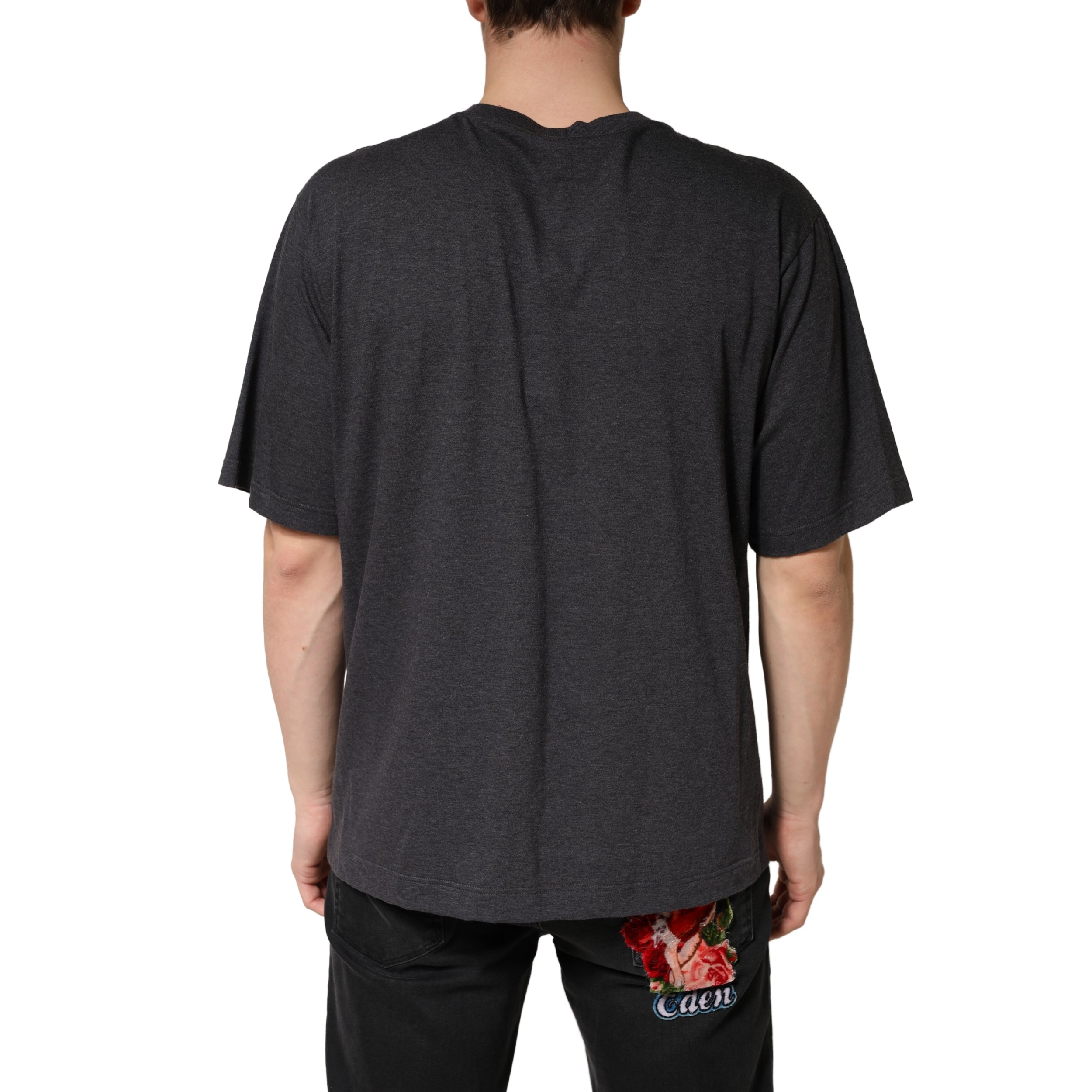 T-shirt à manches courtes en coton gris foncé de Dolce & Gabbana, coupe classique et col rond.