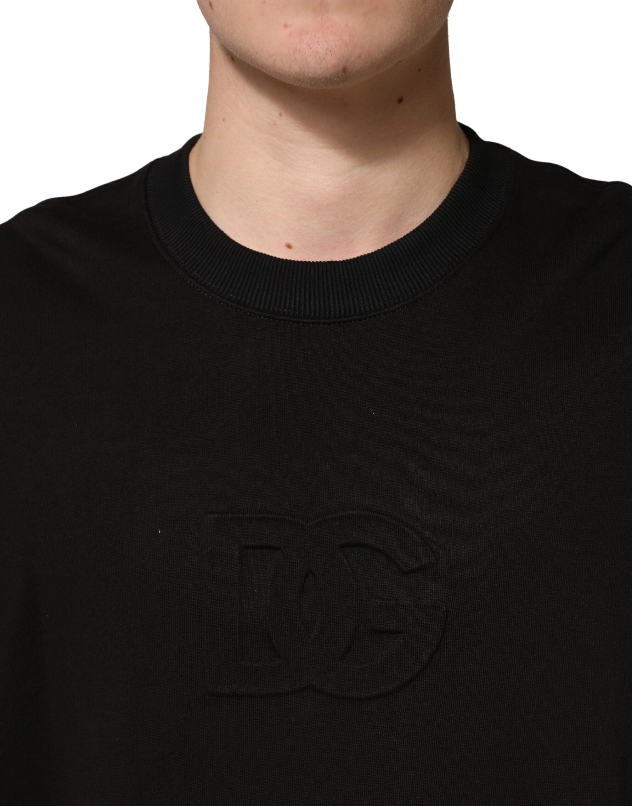 T-shirt à manches courtes en coton noir de Dolce & Gabbana, col rond, style décontracté et logo discret visible sur le devant
