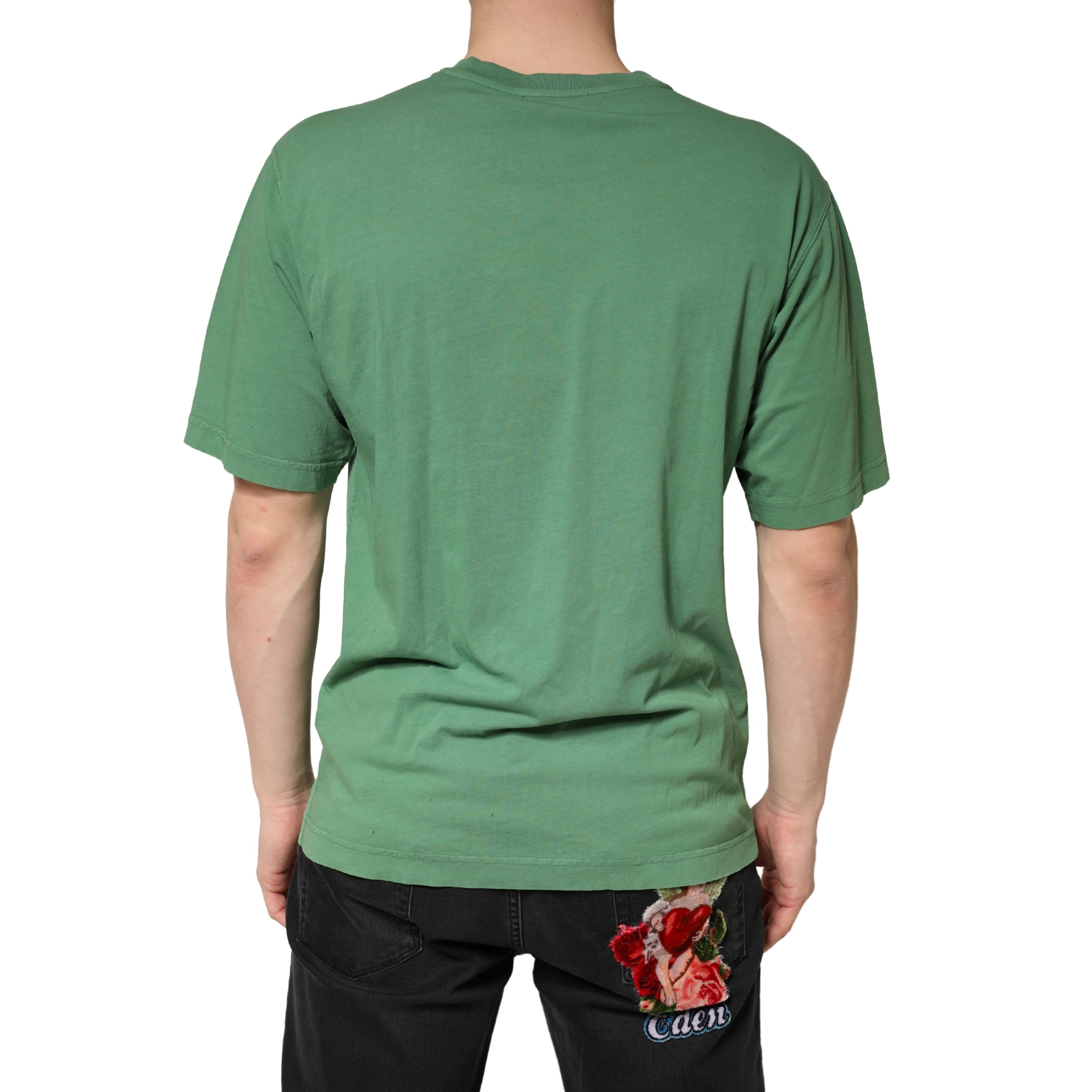 T-shirt homme en coton vert clair Dolce & Gabbana avec col rond et manches courtes, style décontracté et élégant.