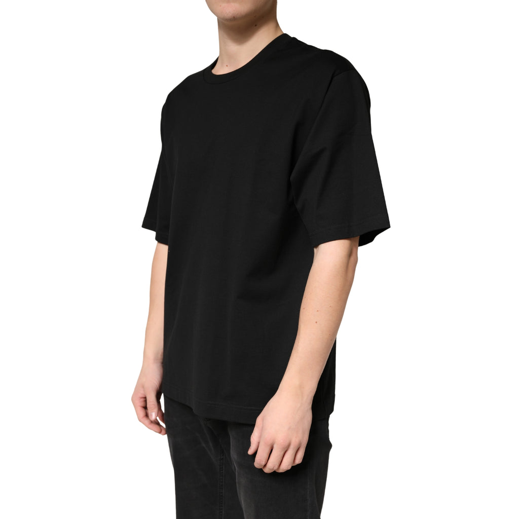 T-shirt à manches courtes en coton noir de Dolce & Gabbana avec col rond, vue de face.