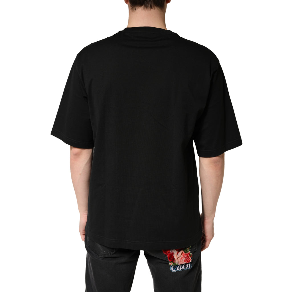 T-shirt noir en coton à col rond à manches courtes de Dolce & Gabbana, style simple et élégant.