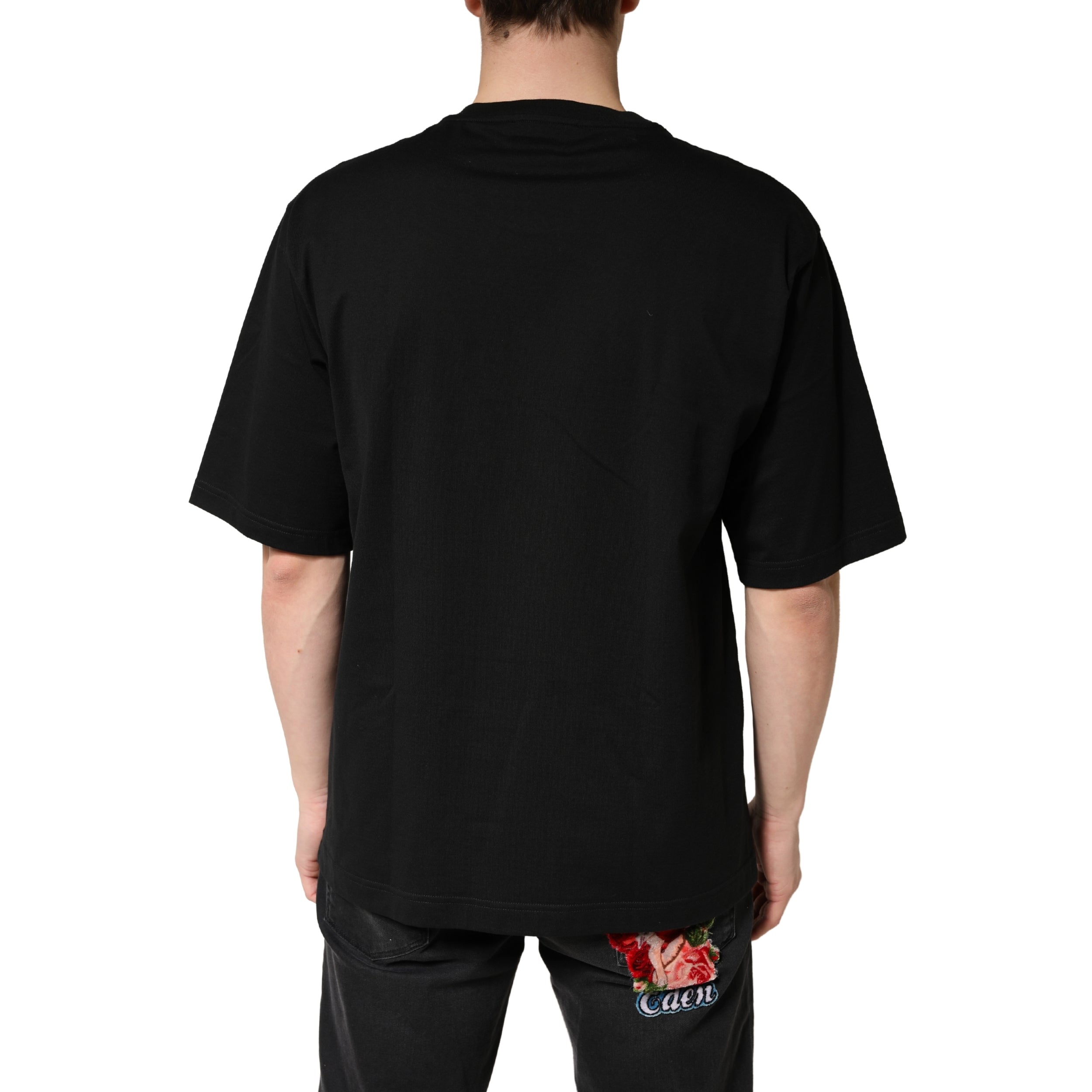 T-shirt noir en coton à col rond à manches courtes de Dolce & Gabbana, style simple et élégant.