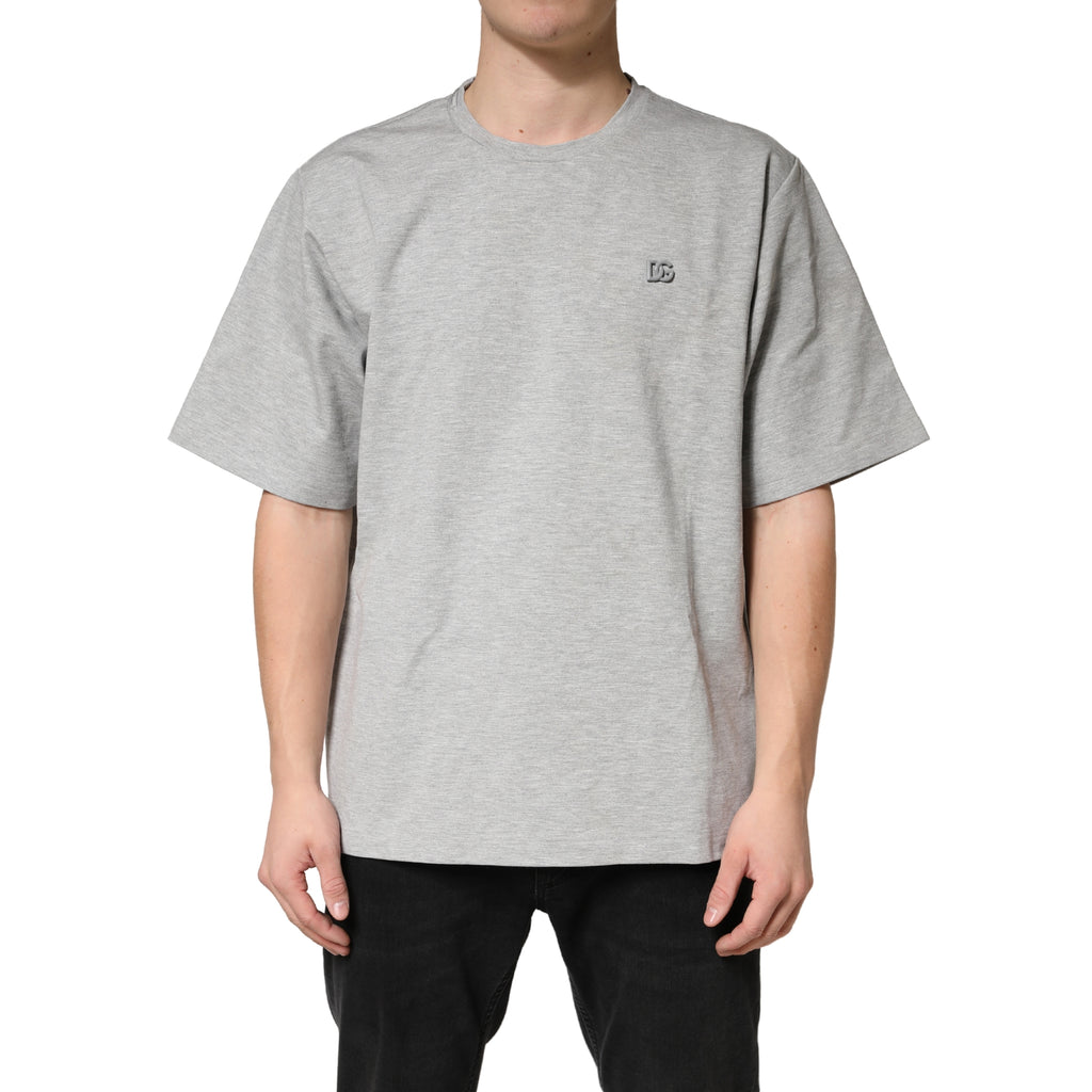 T-shirt gris en coton à col rond Dolce & Gabbana, manches courtes, vue de face.