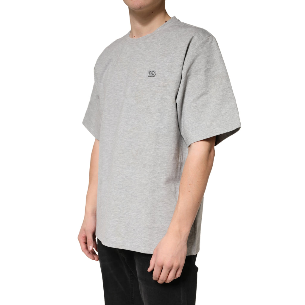 T-shirt gris en coton à col rond et manches courtes de Dolce & Gabbana, vue de face.