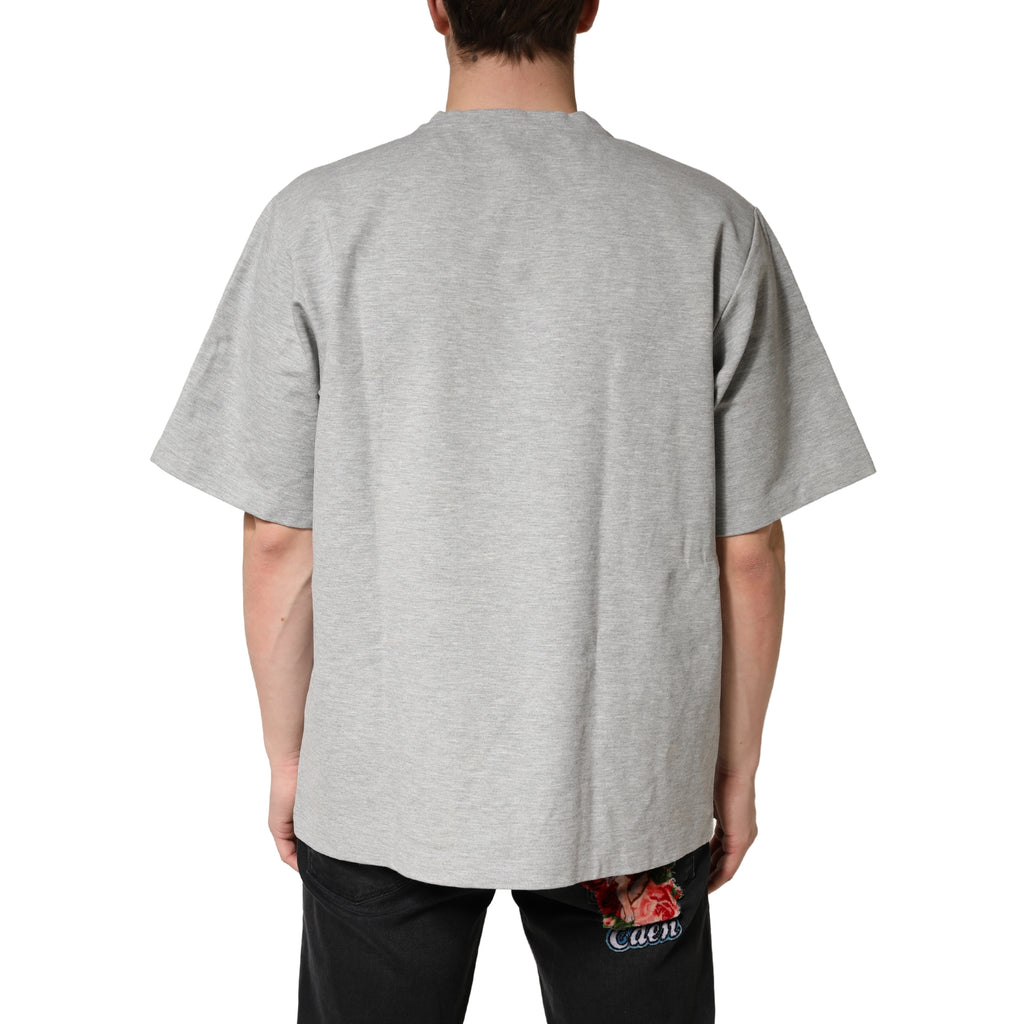 T-shirt gris en coton à manches courtes de Dolce & Gabbana, col rond, style décontracté et confortable.