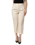 Pantalons cropped en laine ivoire Dolce & Gabbana, taille moyenne, pantalon mode élégant pour femme.