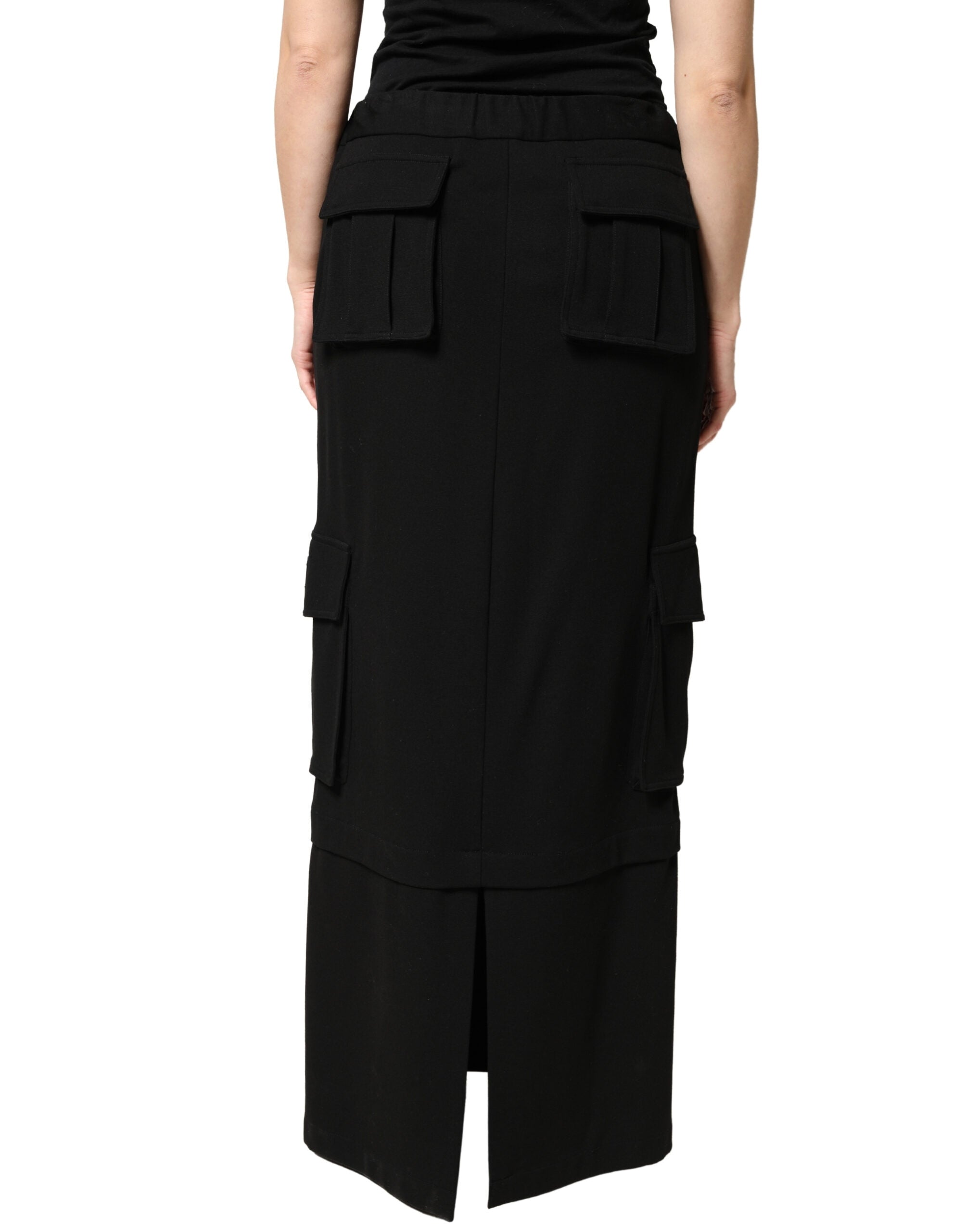 Longue jupe cargo en coton noir de Dolce & Gabbana avec cordon de serrage, style maxi et coupe élégante.