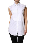 Haut sans manches blanc en coton plissé de Dolce & Gabbana avec boutons devant, élégant et léger.