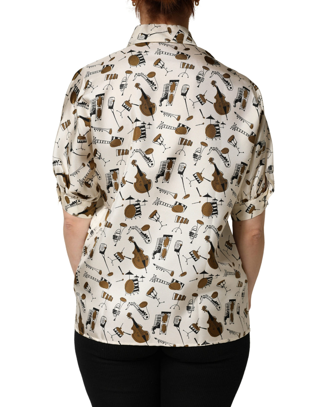 T-shirt à manches courtes beige avec imprimé d'instrument de musique Dolce & Gabbana, style élégant et tendance.
