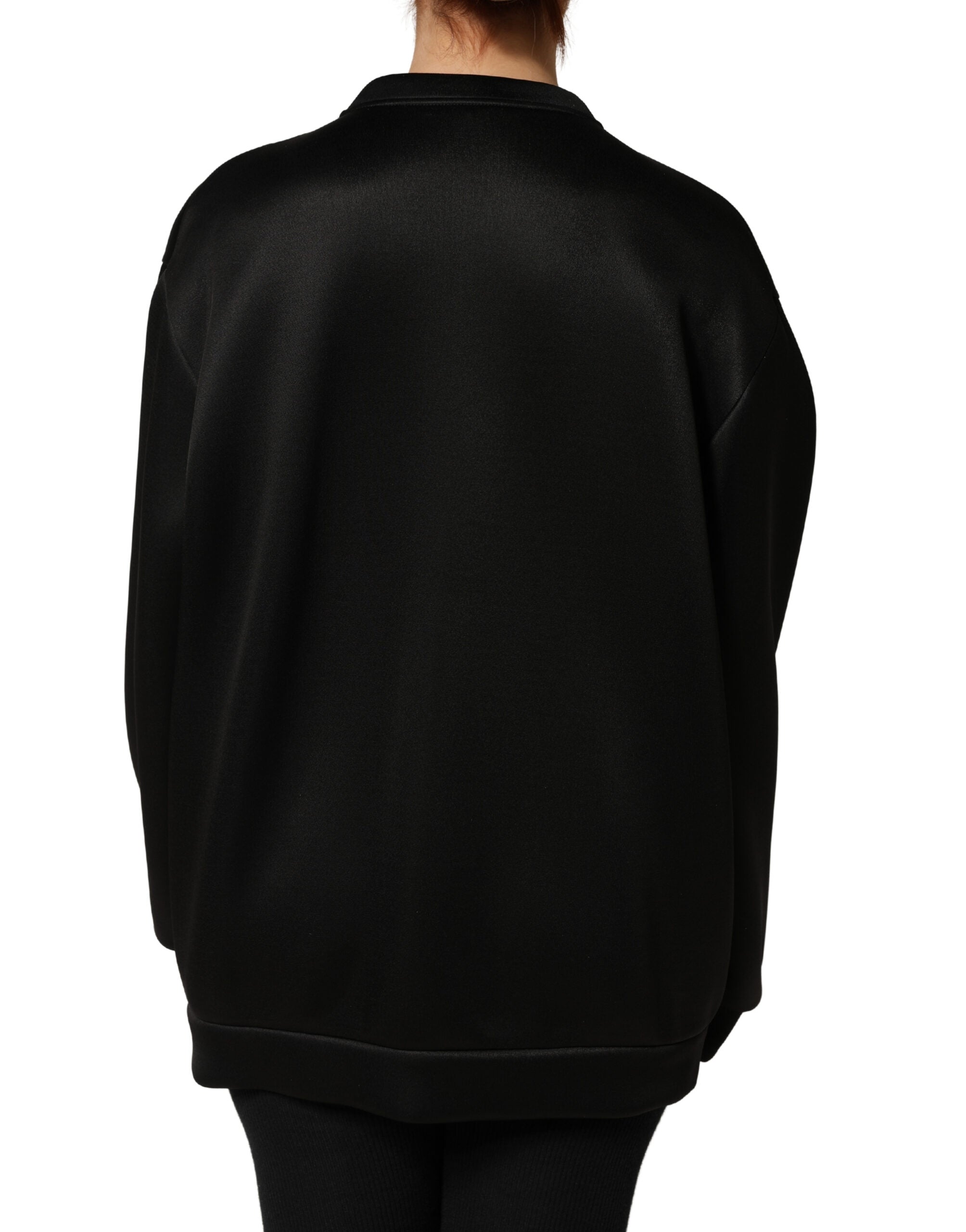Sweat-shirt noir Dolce & Gabbana avec logo orné de cristaux, look élégant et sophistiqué, en tissu doux et confortable.