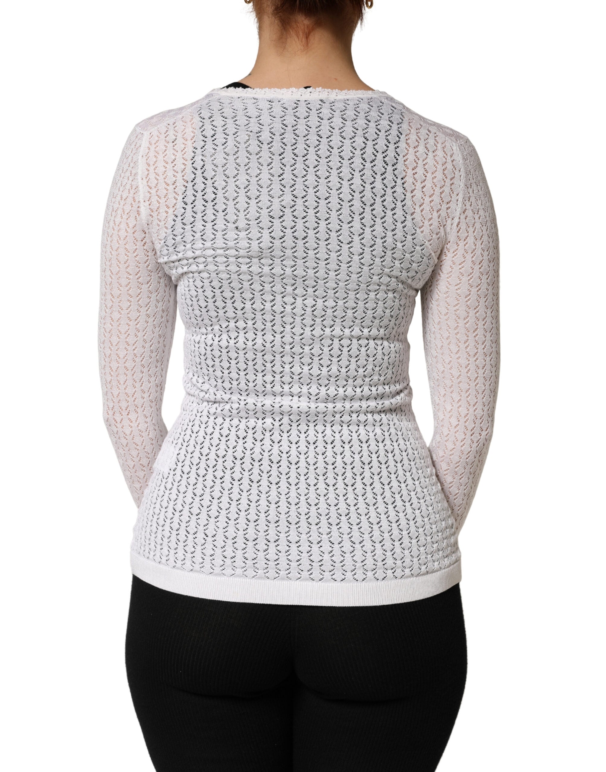 Cardigan en soie blanche en dentelle avec manches longues de Dolce & Gabbana, élégant et sophistiqué.