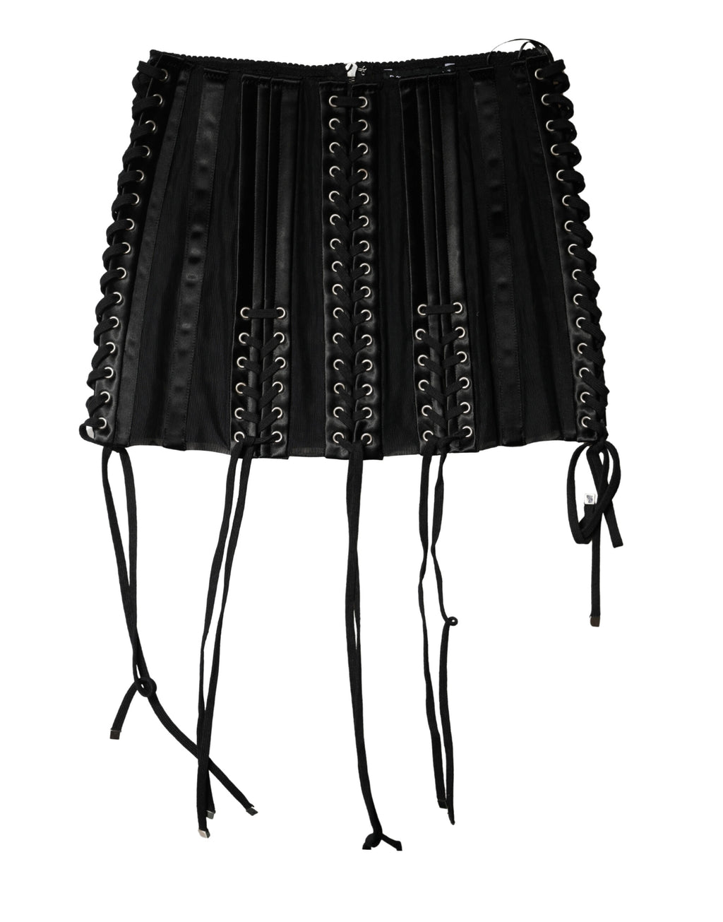 Corset bustier noir Dolce & Gabbana avec laçage à la taille, en dentelle élégante, vue de face.