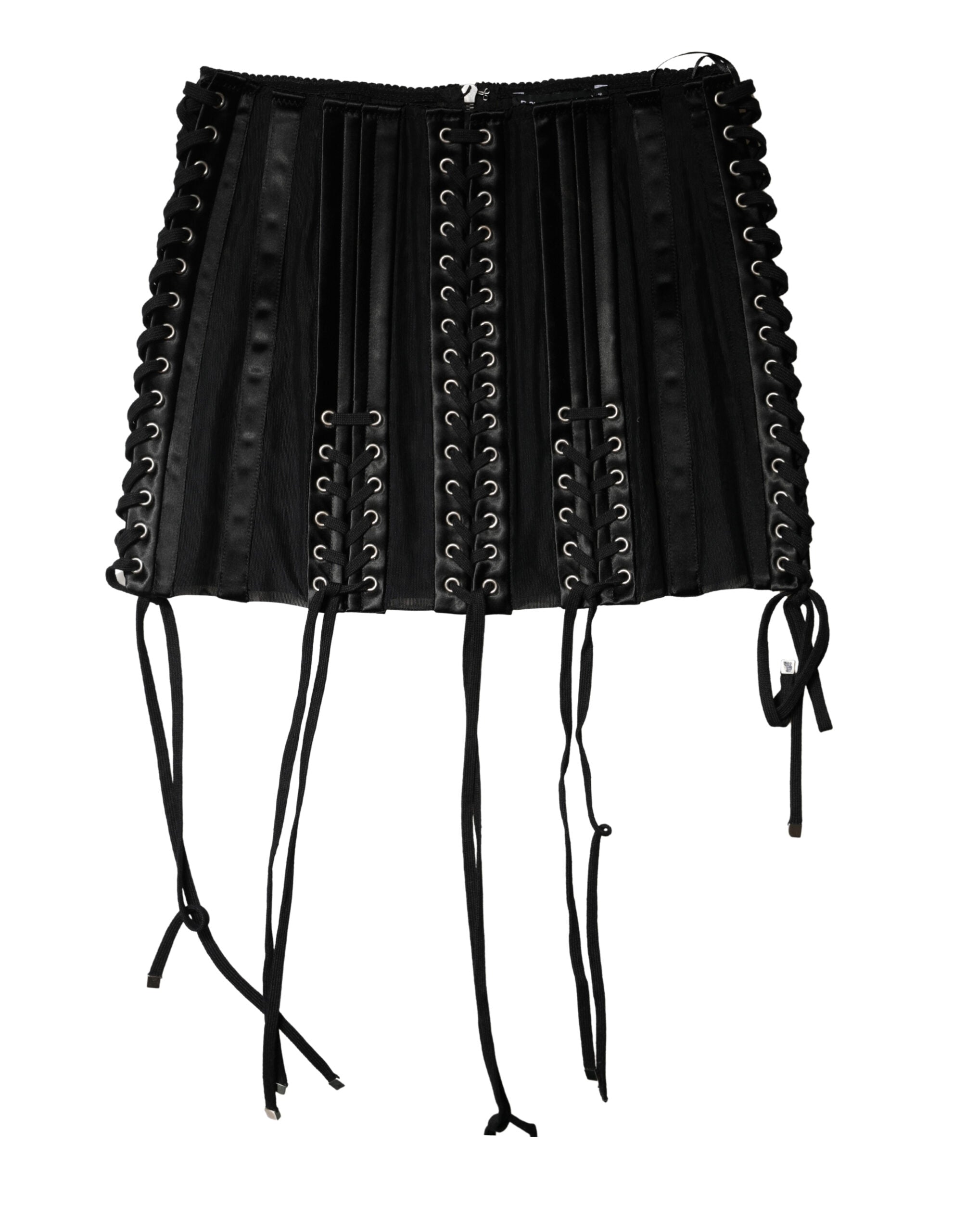 Corset bustier noir Dolce & Gabbana avec laçage à la taille, en dentelle élégante, vue de face.