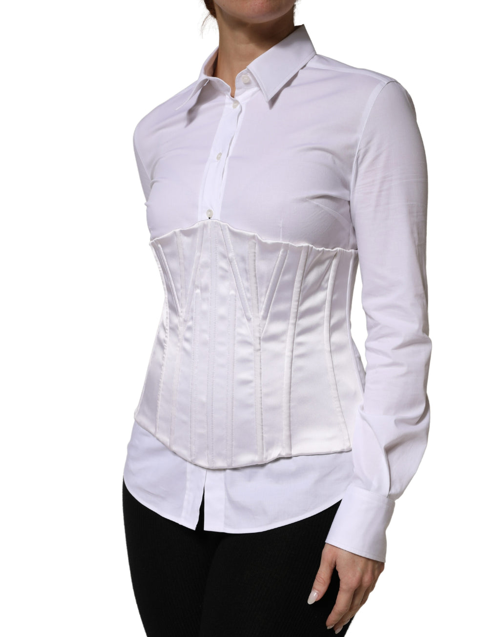 Corset bustier blanc en polyamide de Dolce & Gabbana, taille cintrée et élégant haut de corset pour femme.