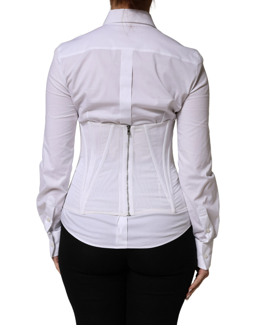 Corset bustier blanc en polyamide de Dolce & Gabbana, ceinture cintrée élégante avec détails sophistiqués, vue de face.