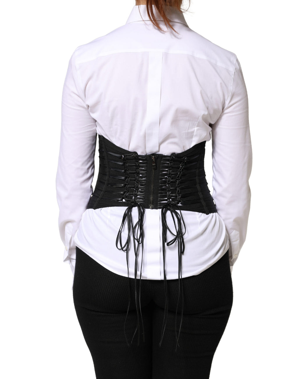 Corset noir en polyester avec laçage à la taille de Dolce & Gabbana, top cinteur élégant et ajusté.