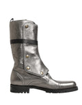 Bottines combat en cuir métallique avec boucle, chaussures Dolce & Gabbana, style élégant et moderne.