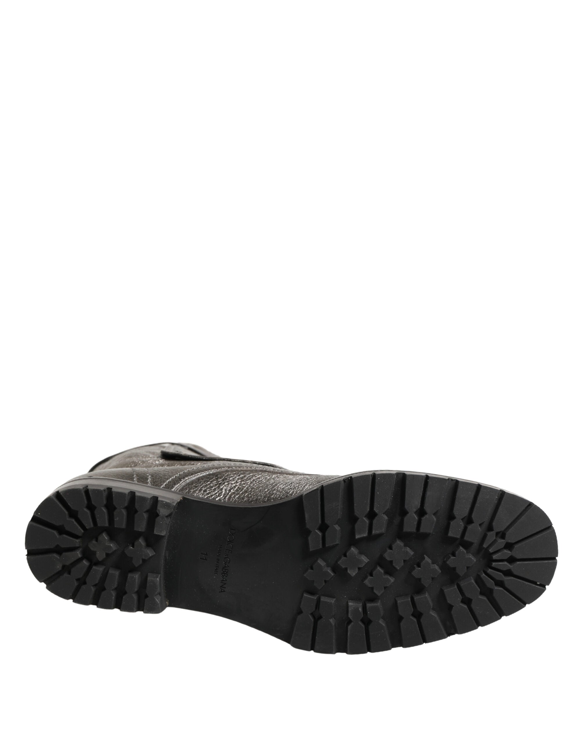 Bottes de combat en cuir métallisé avec boucles Dolce & Gabbana, chaussures robustes et élégantes pour un style audacieux.
