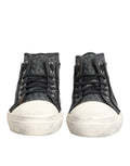 Chaussures sneakers Dolce & Gabbana en toile noire et blanche avec logo, mid top, style décontracté.