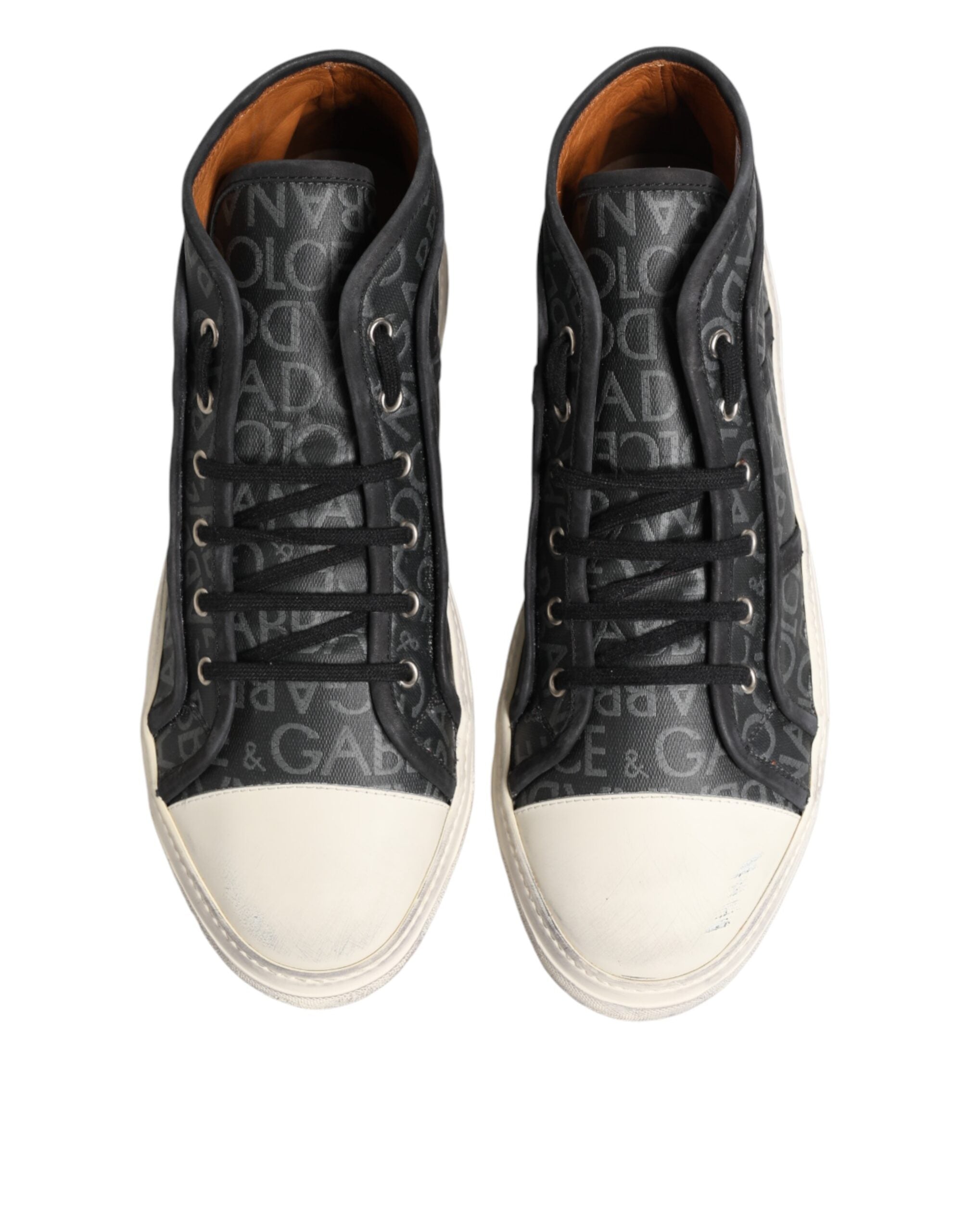 Sneakers Dolce & Gabbana en toile noire et blanche avec logo, chaussures à mi-hauteur pour homme.