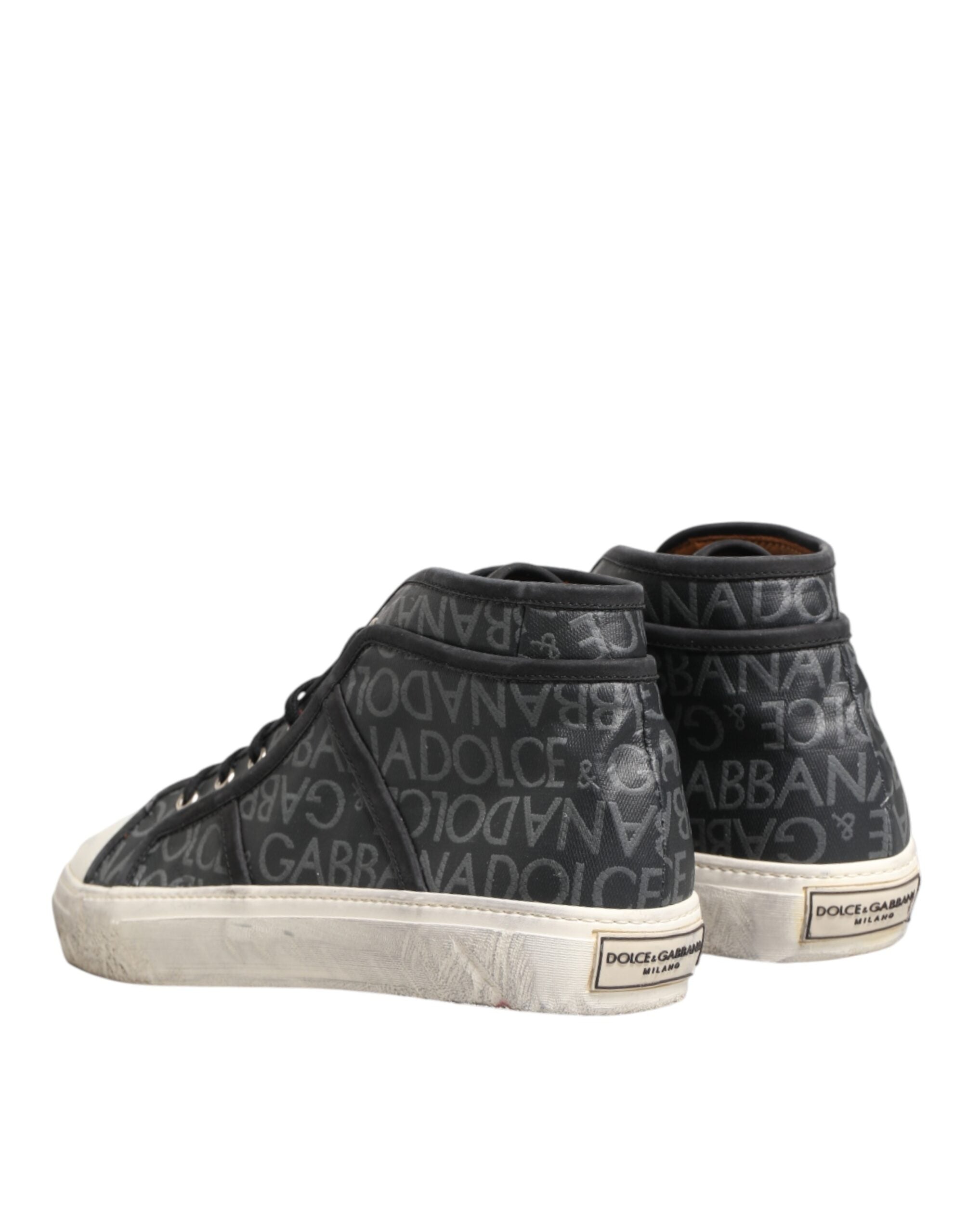 Chaussures sneakers Dolce & Gabbana en toile noire et blanche avec logo, mi-haute, pour homme.