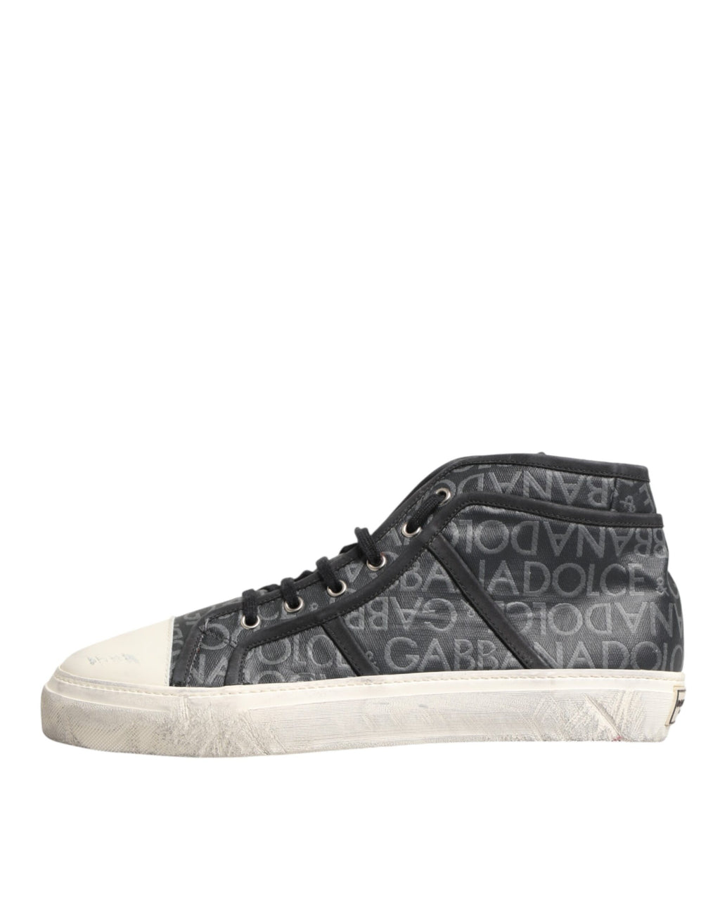 Chaussures baskets mi-hautes Dolce & Gabbana en toile noire et blanche avec logo, style sneakers pour homme.