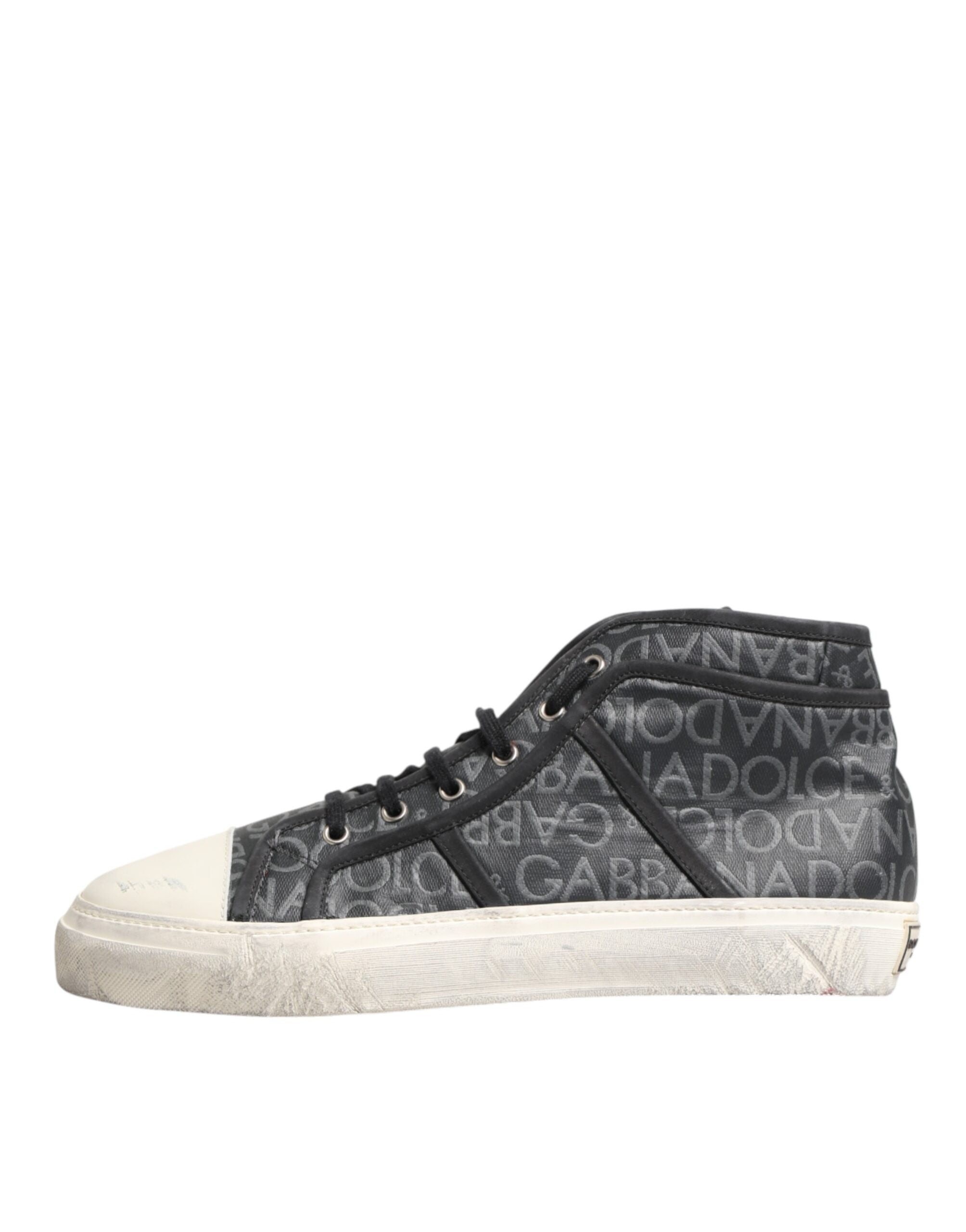 Chaussures baskets mi-hautes Dolce & Gabbana en toile noire et blanche avec logo, style sneakers pour homme.