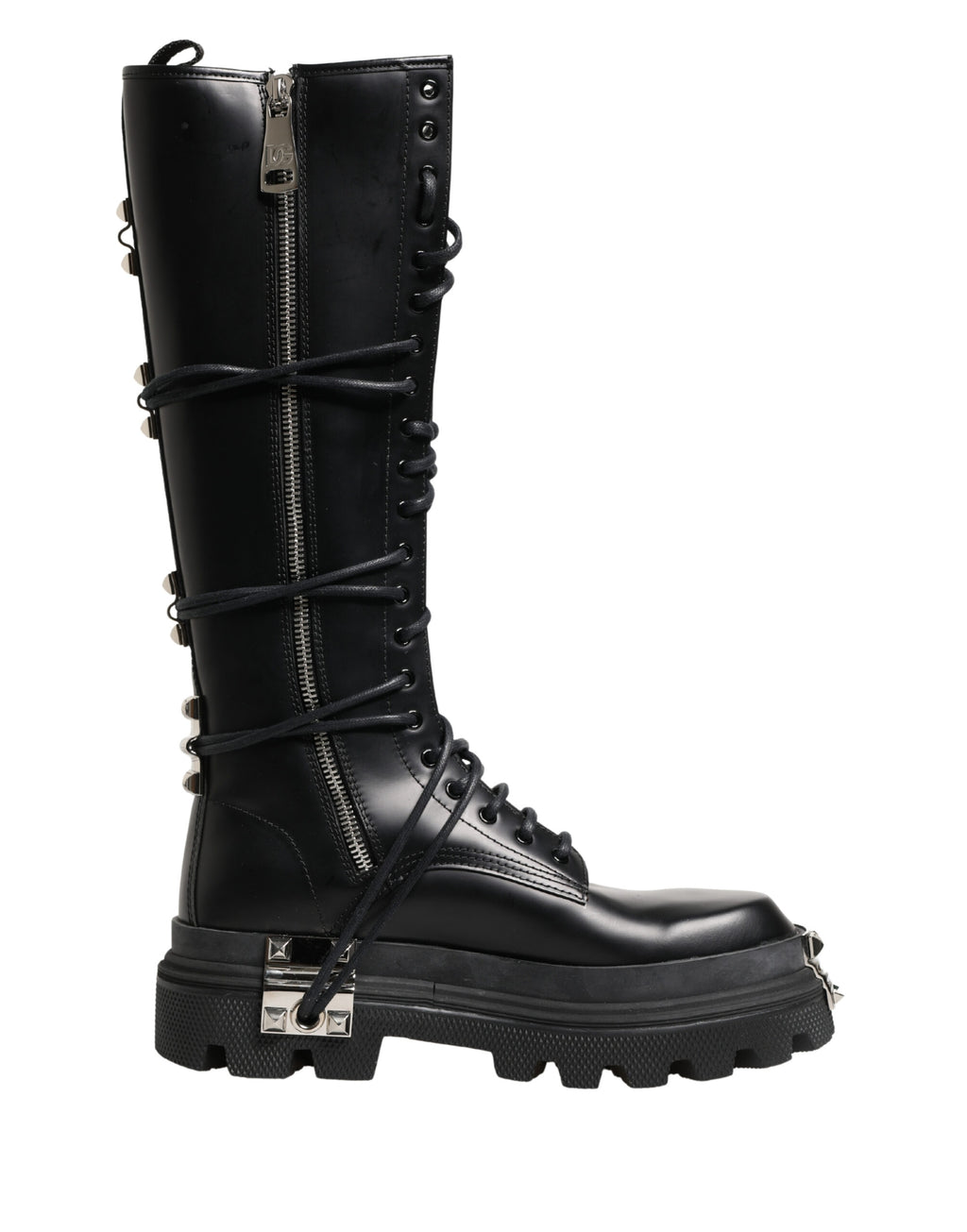 Bottes combat en cuir noir de hauteur genou de Dolce & Gabbana, chaussures élégantes et robustes pour un style affirmé