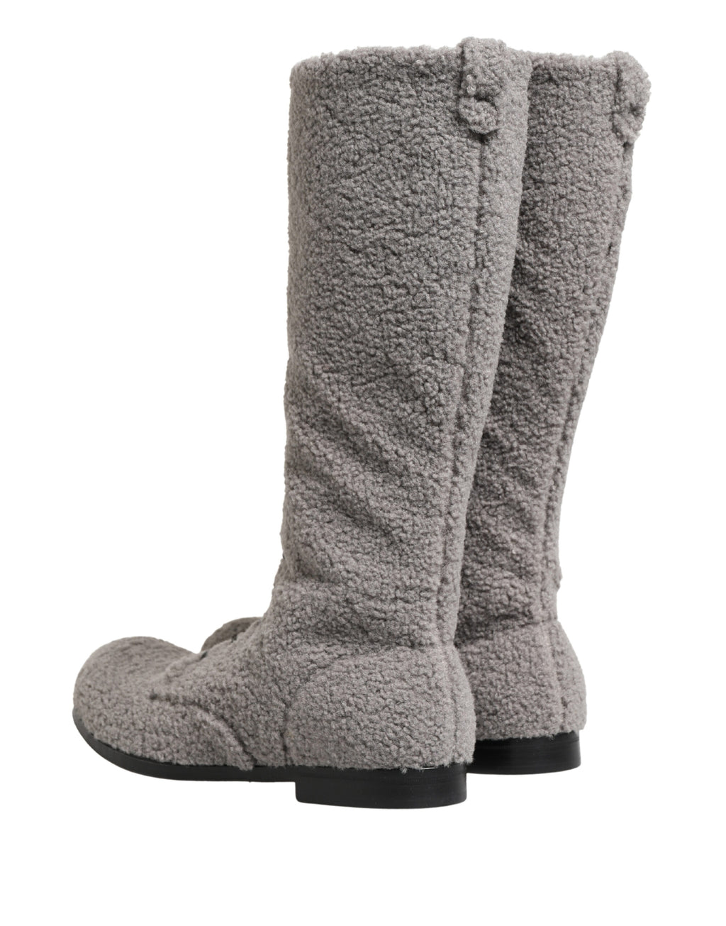 Bottes hautes en shearling gris de Dolce & Gabbana, chaussures à lacets, style élégant et sophistiqué.