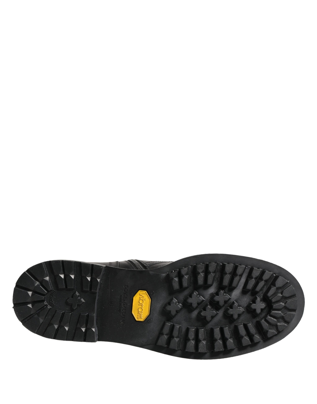 Bottes combat en cuir noir Dolce & Gabbana avec boucle, style robuste et tendance, visibles en gros plan.
