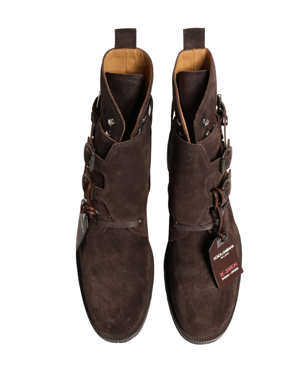 Chaussures bottines en cuir suédé marron avec boucle, bottes à la cheville de la marque Dolce & Gabbana