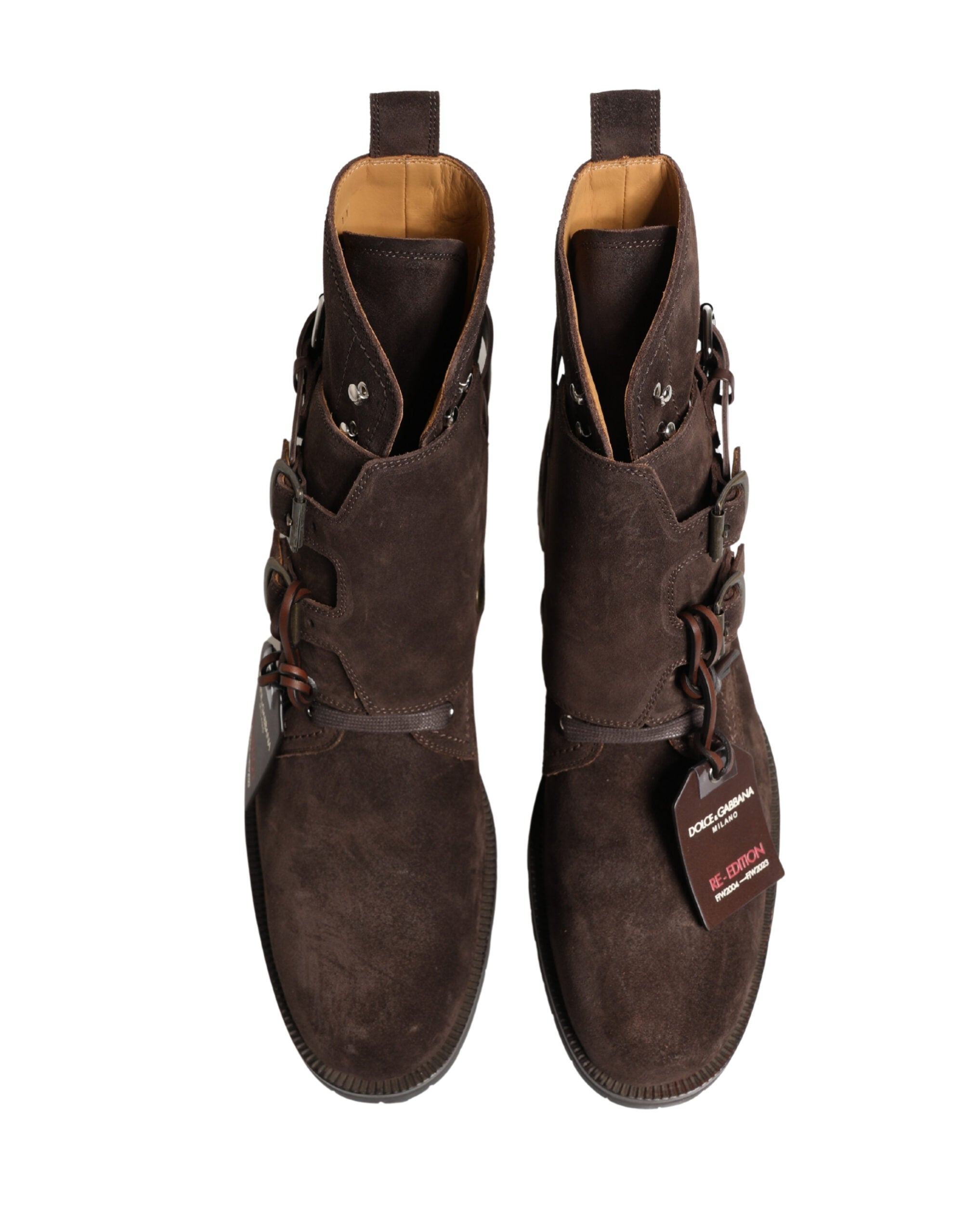 Chaussures bottines en cuir suédé marron avec boucle, bottes à la cheville de la marque Dolce & Gabbana