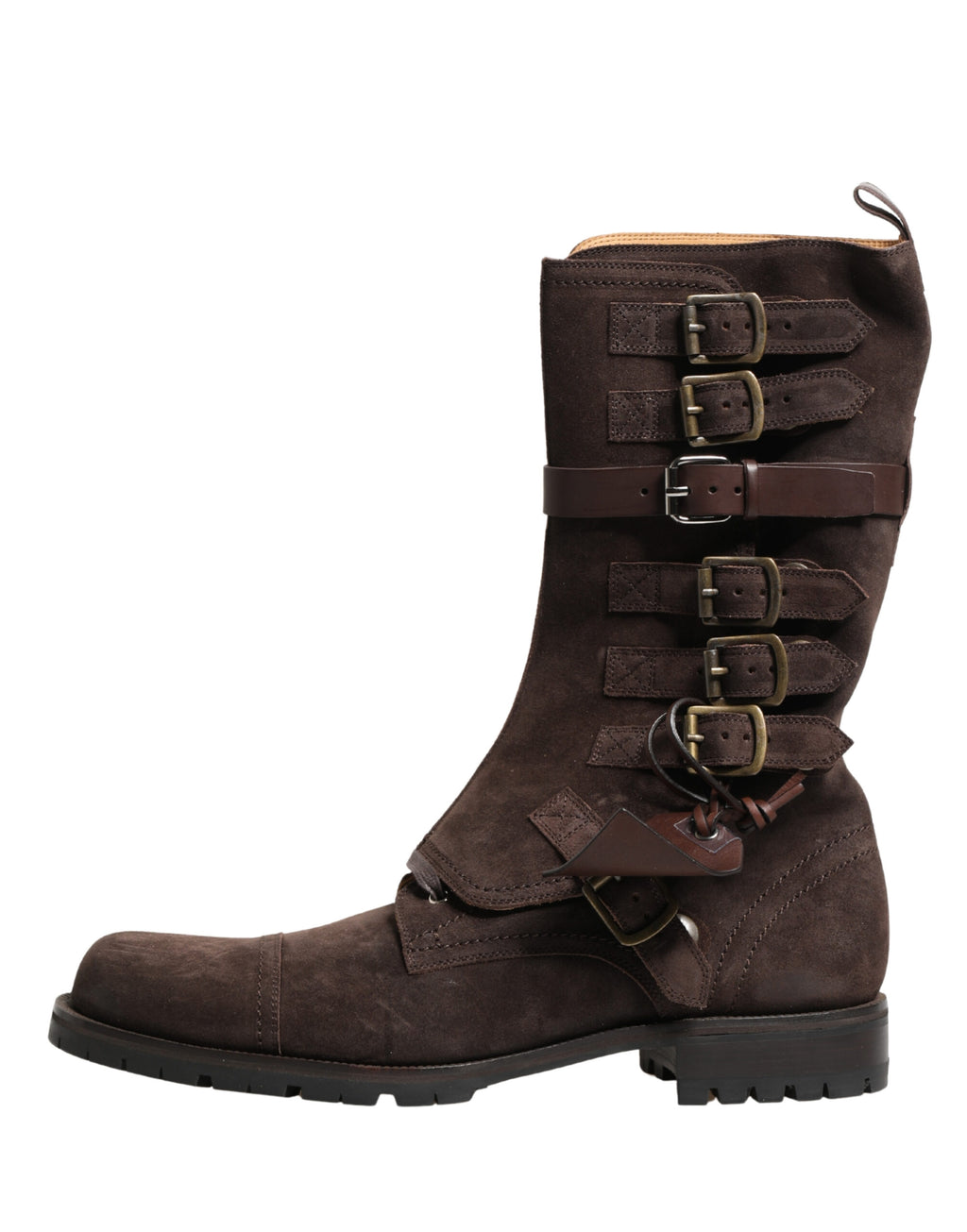 Bottes combat en daim marron de Dolce & Gabbana, chaussures à la cheville avec semelle robuste et design élégant.