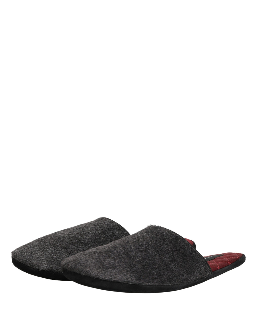 Chaussures slippers en laine gris foncé avec détails rouges de Dolce & Gabbana, confortables et élégantes.
